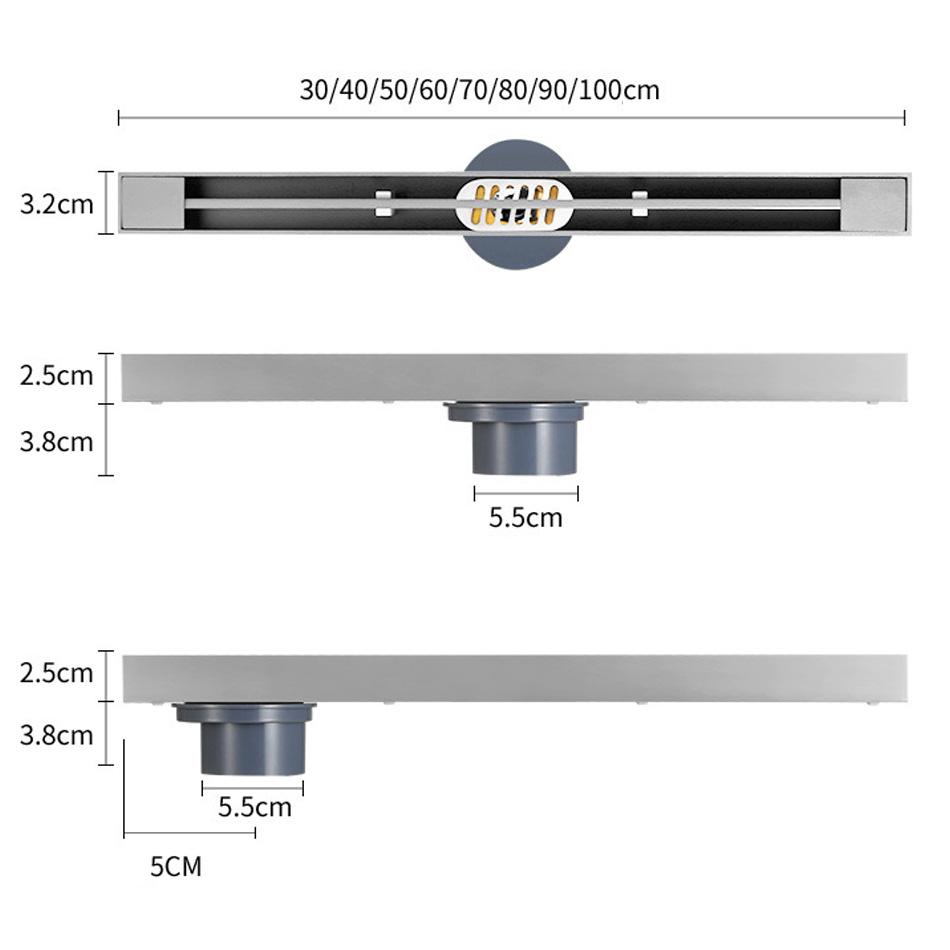 Brushed Floor Drain 304 Stainless Steel Thickened Narrow WC Bathroom Shower Long Linear Drainage Strip Side Floor Drains 3.2 CM