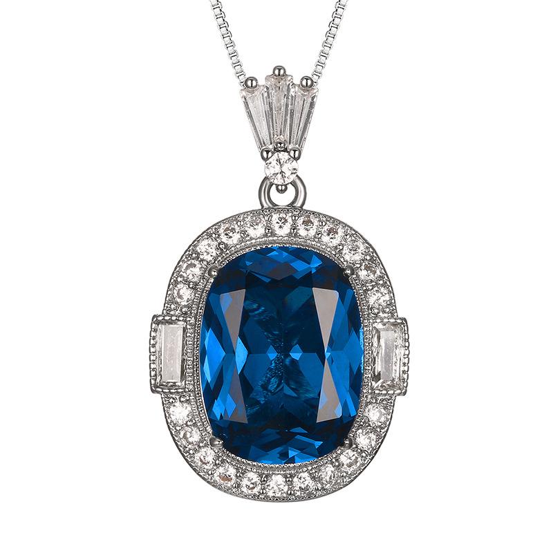 Blue Cushion Cut Zircon Jewelry Adjustable Ring Earrings Pendant Necklace Halo Engagement Wedding Jewelry for Women Party Gift