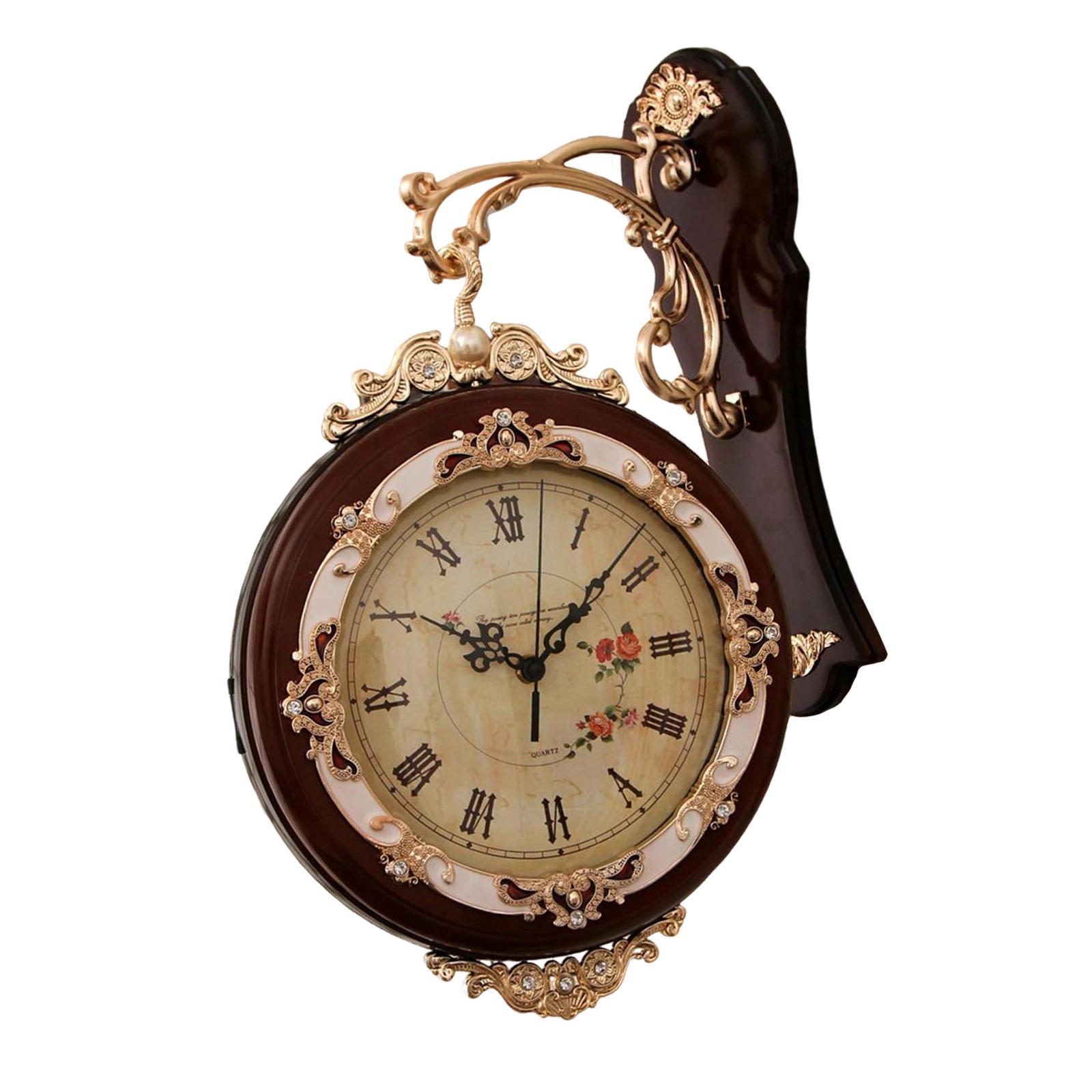 

360° Double Sided Wall Clock, European Vintage Hanging Clock, Silent Non-Ticking Decorative Art for Villa & Office, 1PK Case Set коричневий
