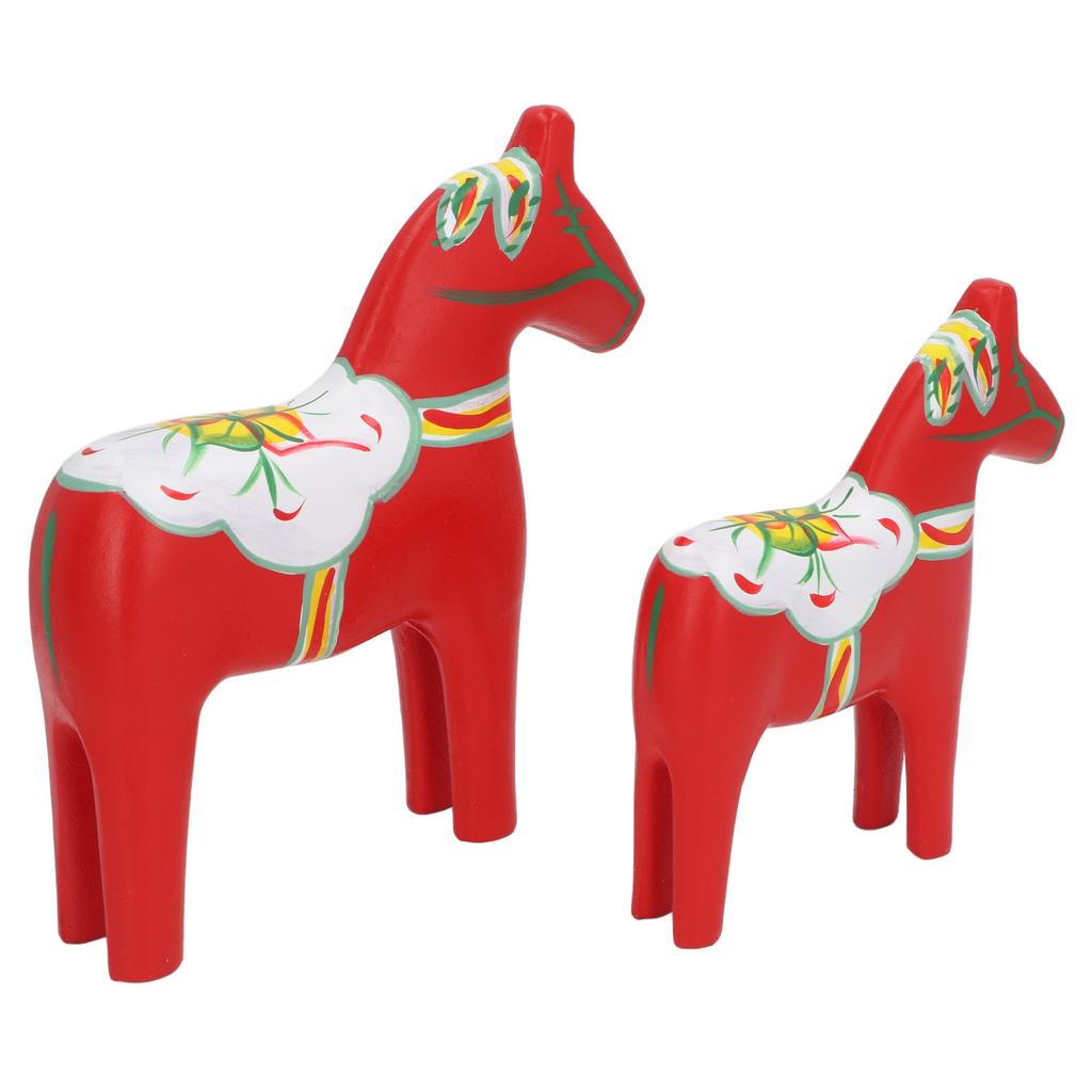 1 Pair Swedish Dala Horse Decor Wooden Traditional Painted Dalecarlian Horse Statue Figurine Home Ornament Handicraft