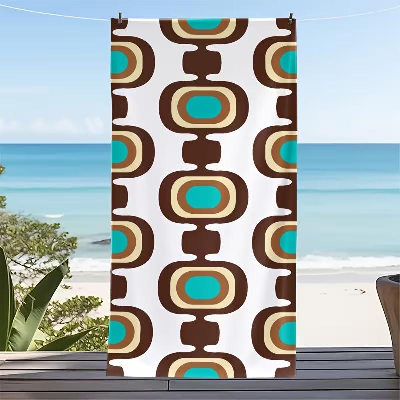 Retro Abstract Geometric Beach Towel Boho Irregular Stone Shape Color Block Print Soft Absorbent Quick Dry Beach Blanket