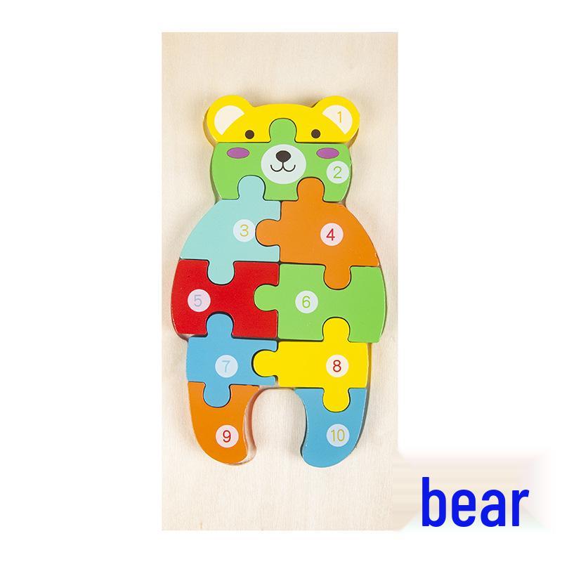 Wooden 3D Cartoon Number Puzzle Board for Kindergarten Kids – Educational Toy