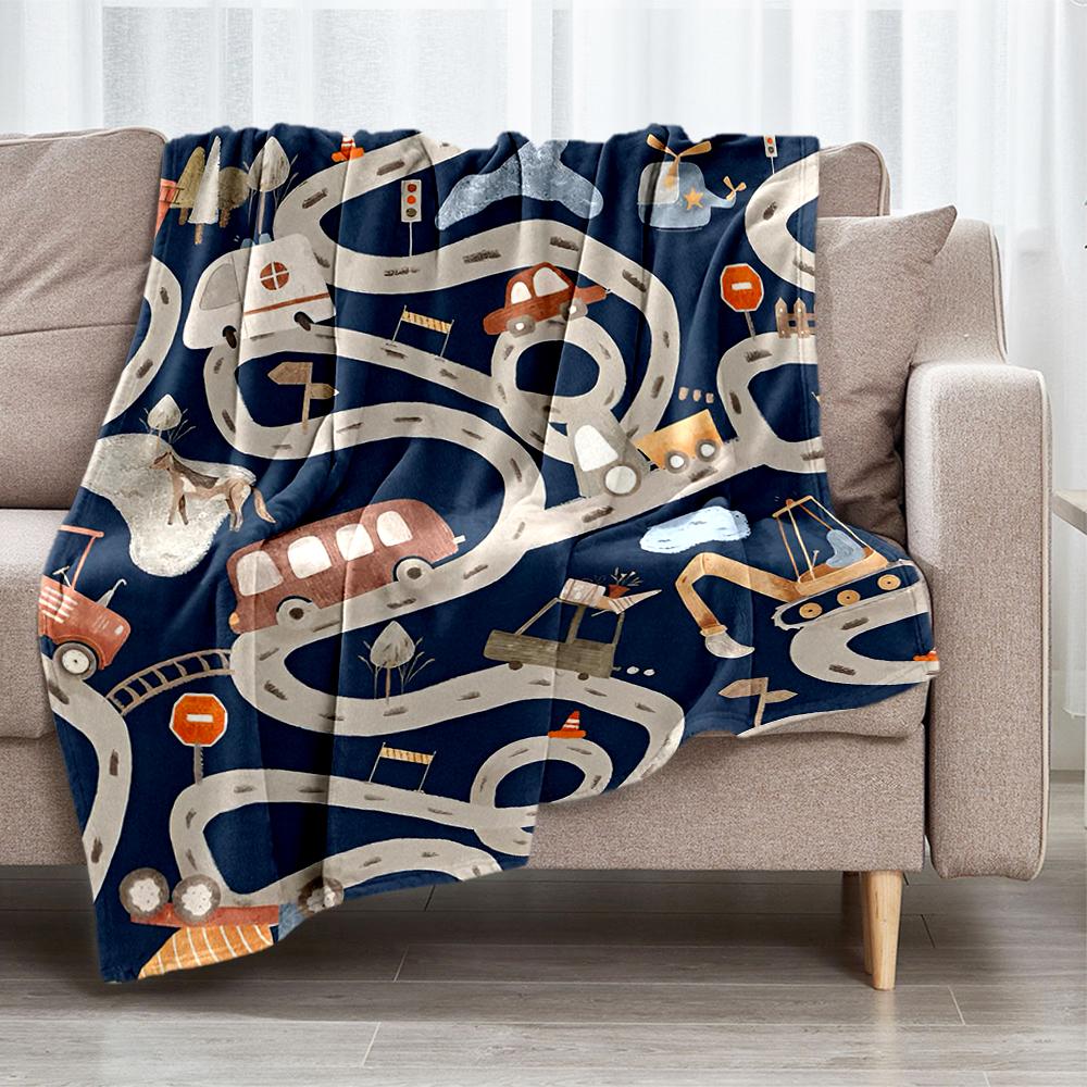 excavator Theme Printed Blanket - Perfect for Couch, Bed, Travel & Outdoor Use | Machine Washable, Cozy & Durable.