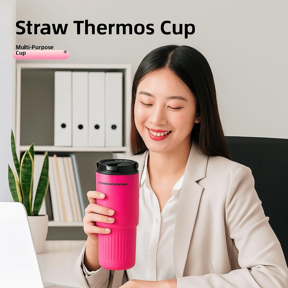 

Large Capacity Car Straw Water Cup 316 Stainless Steel Thermos Bottle Fashion Vacuum Flask Travel червоний