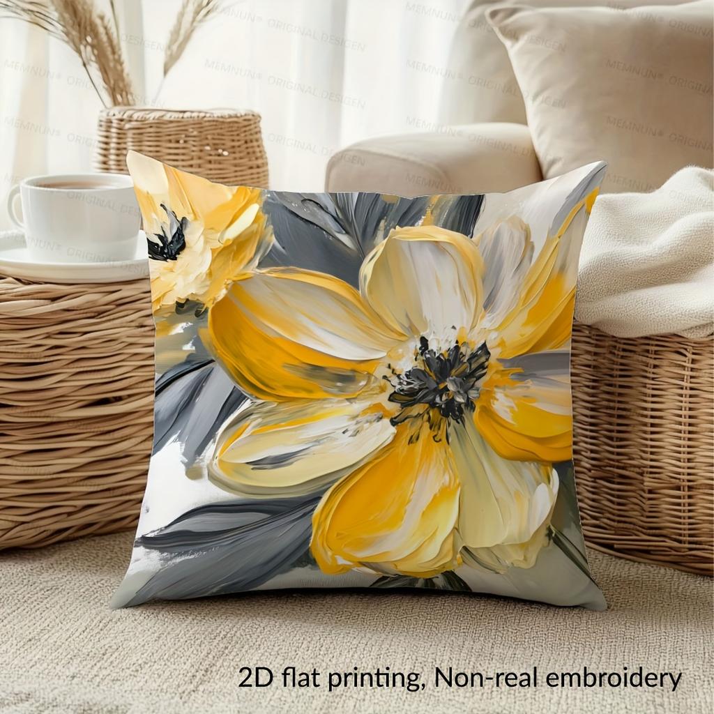 Yellow White Floral Pillow Cover Thick Oil Painting Print Abstract Flower Cushion Case For Sofa Bed Couch Home Decor