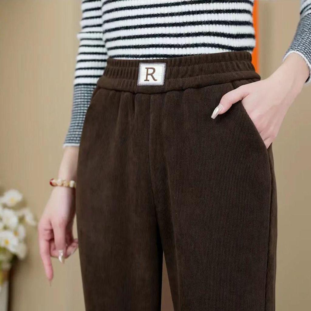 Women's Plus Velvet Thick Chenille Harem Pants - Loose Fit, Large Size, Corduroy, with Pockets, for Autumn and Winter.