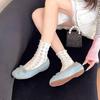 French retro silver soft-soled single shoes women's shoes summer ladyshoes evening bow flats casual light-mouth shoes