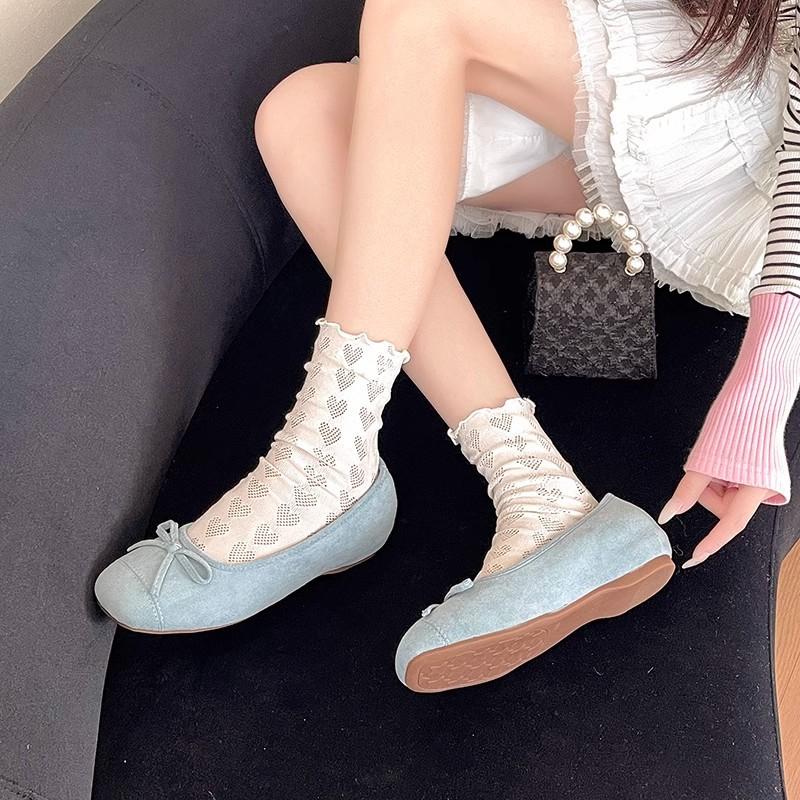 French retro silver soft-soled single shoes women's shoes summer ladyshoes evening bow flats casual light-mouth shoes