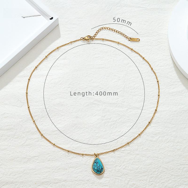 Water Drop Turquoise Oval Pendant Necklace Women'S Niche Light Luxury High-End Collarbone Chain Premium Durable