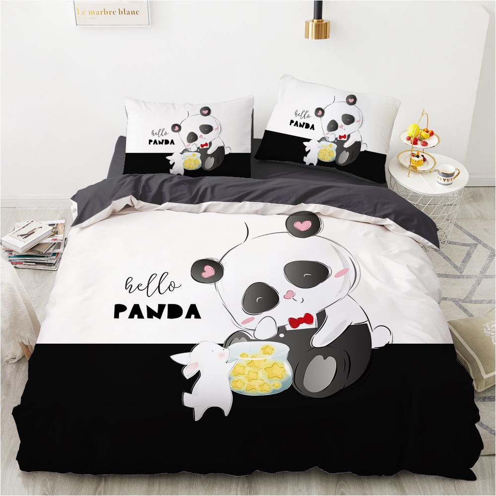Cartoon Panda Children's Bedding Set For Kids Baby Girls Pink Duvet Cover Set Pillow Case King Size Soft 2/3pcs Twin Quilt Cover