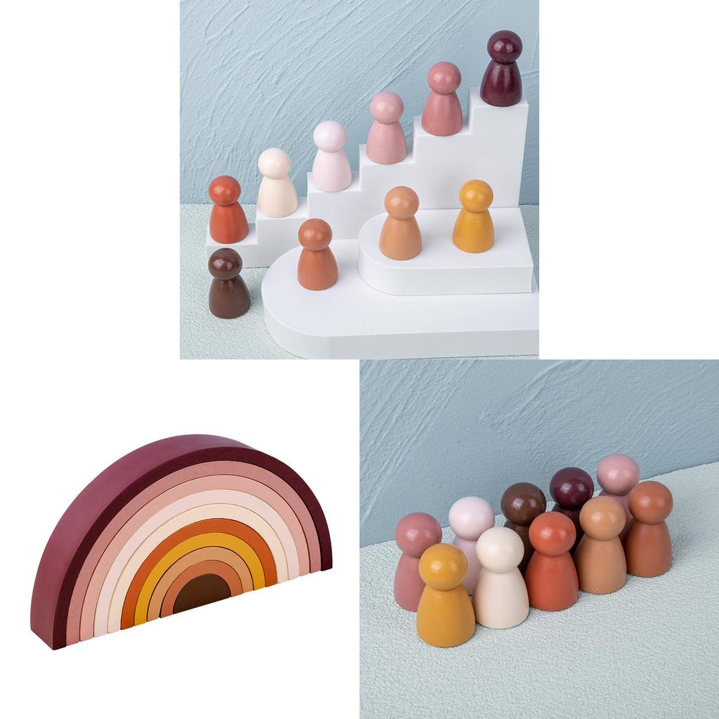 Wooden Building Blocks Set With Brown Little Person For Early Education And Diy Fun