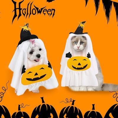 Cadılar Bayramı Hayalet Köpek Kıyafeti Balkabağı Beyaz Hayalet Kostümü Cadı Şapkalı Evcil Hayvan Cosplay Kıyafeti Şeker Toplama Kostüm Partisi Fotoğraf Çekimi için