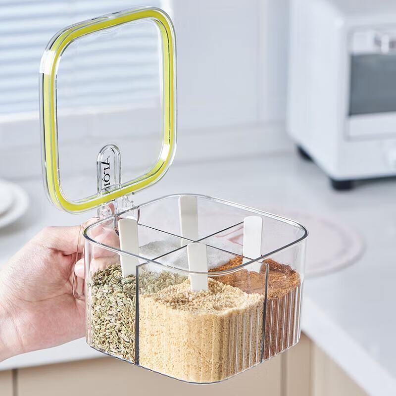 JINGRX Sealed 4-Compartment Condiment Box with Spoon