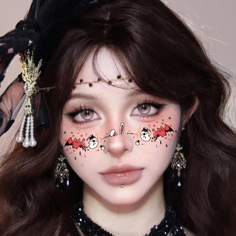 10 Stück Halloween Vampir Fledermaus Falsche Sommersprossen Temporäre Tattoo Aufkleber Für Kind Frau Heißfolienprägung Sommersprossen Make-up Party Gesichts-Make-up