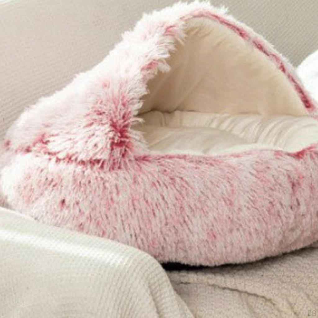 cat and dog Beds, Soft Plush Round Bedding Sleeping Pet Calming Nest Bed Cuddler for Kitten