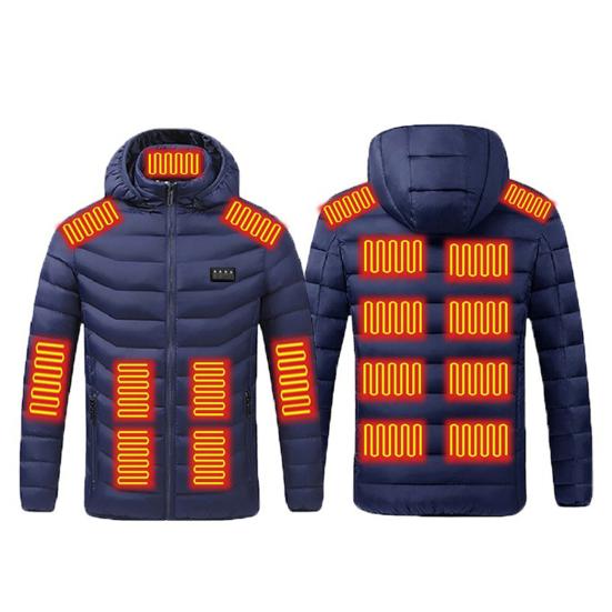 Yousheng Heated Cotton Coat Hooded Long Sleeve Zipper Placket Jacket 19 Zone Hot Spots Hand Washable USB Powered Outerwear
