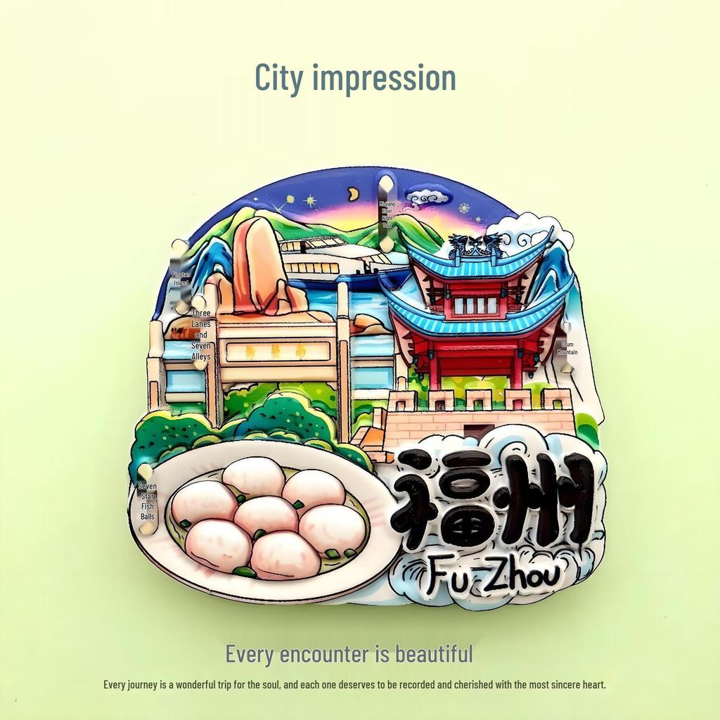 Guochao Cartoon Wahrzeichen Kreatives Souvenir Acryl Kühlschrankmagnet