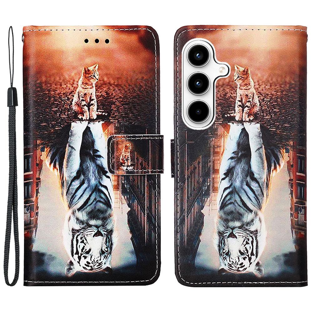 For Samsung Galaxy A35 5G Leather Case with Strap and Card Holder Pattern Printing Phone Stand Cover