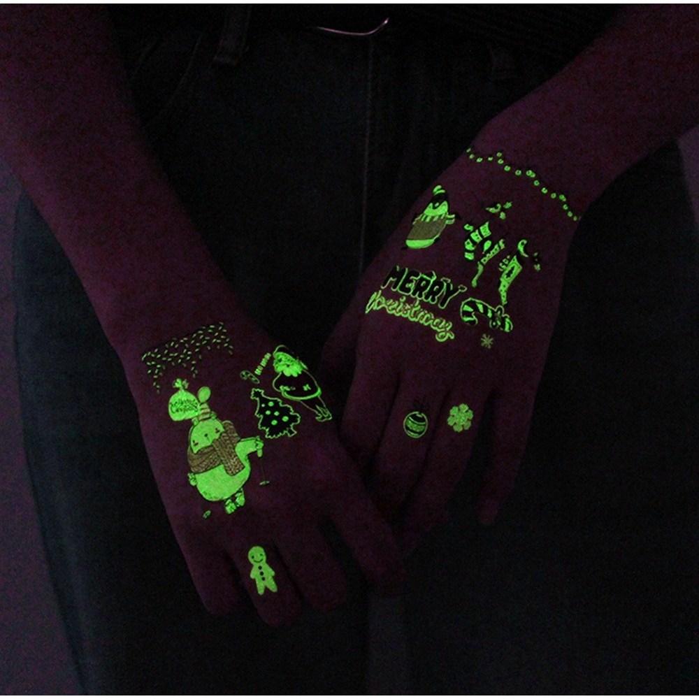 Autocolante de tatuaje de Crăciun care strălucesc în întuneric, set de 9 autocolante cu henna