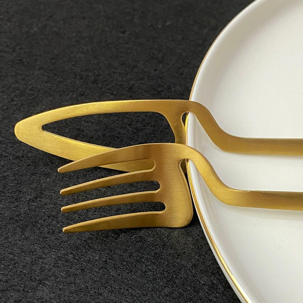 4-teiliges Tafelgabel-Set aus 18/10 Edelstahl, kleines Obstgabel-Set, goldene Dessertgabel für Kuchen, Snacks, goldene Salatgabel, Geschirr-Set