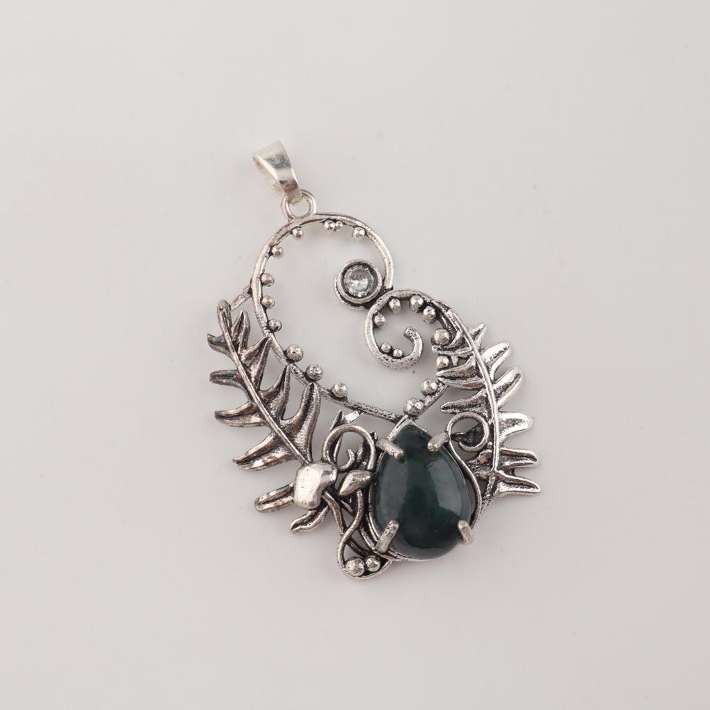 Natural Moss Agate Gemstone 925 Sterling Silver Women Jewelry Unique Design Pendant 1.8'' For Gift CP-42-24