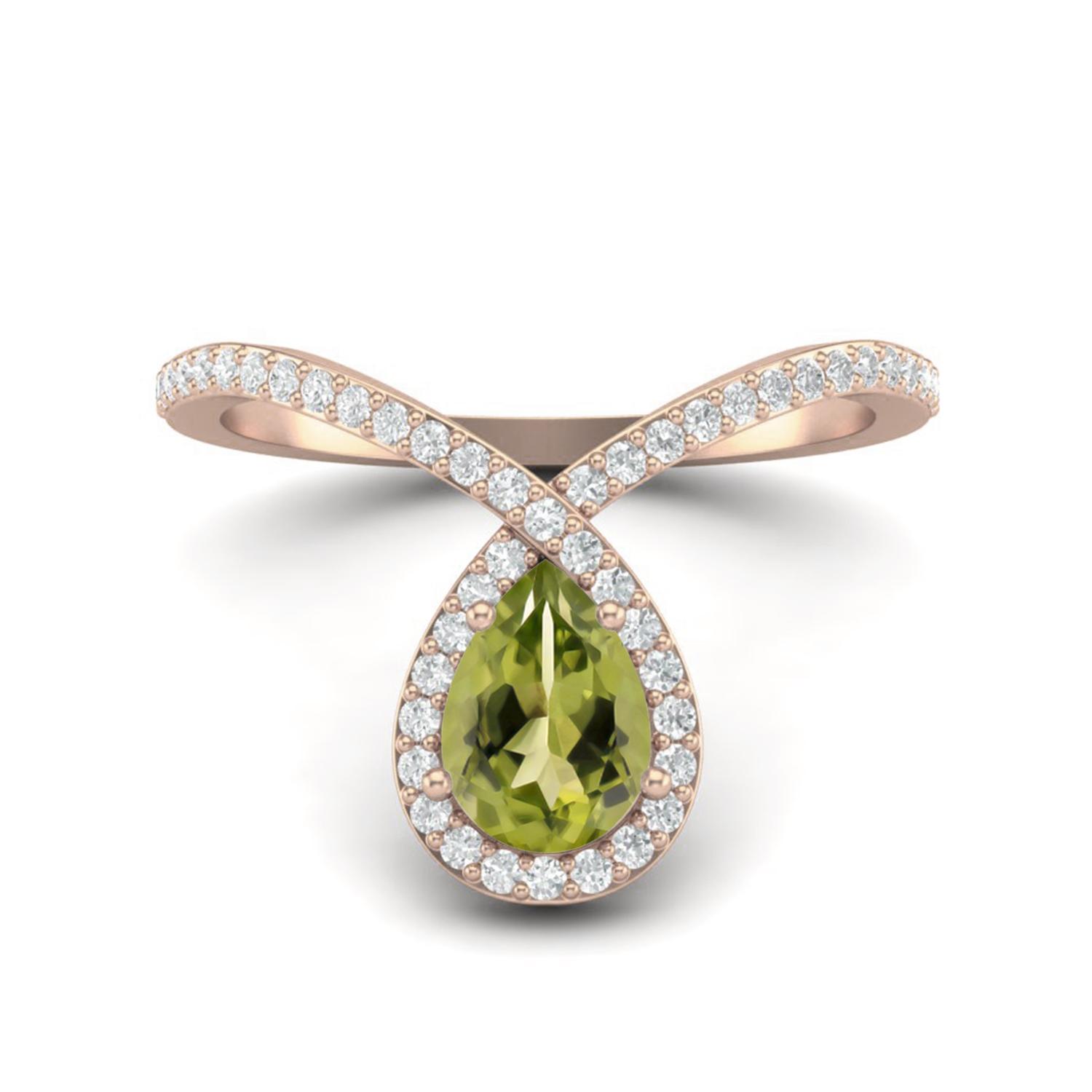 Delicate Tear Drop 7X5mm Pear Peridot 925 Sterling Silver Rose Vermeil Solitaire Women Wedding Ring 12