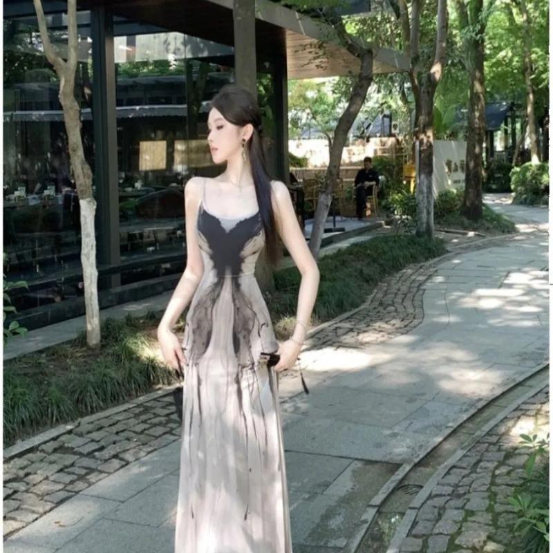 

Женское градиентное платье-слинг в стиле акварельной живописи, облегающее, струящееся, макси, для вечеринки S серый