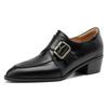 Fashion Women's New Pointed Retro Metal Belt Buckle with Genuine Leather Cowhide Mid Heel Large Oxford Single Shoes