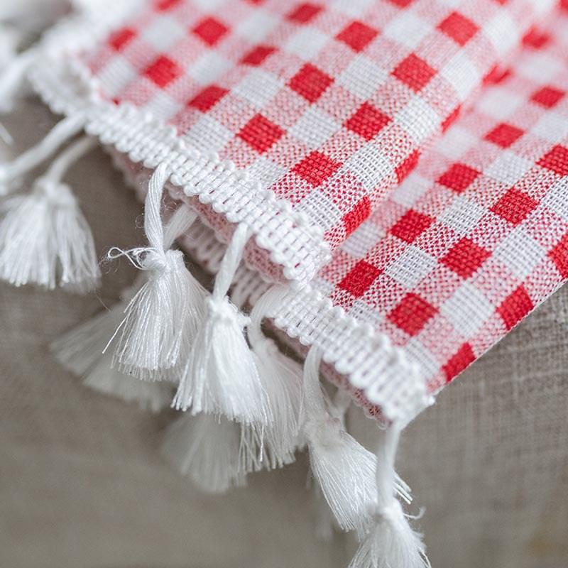 

Korean Plaid Cotton Linen with Tassel Window Curtain Blackout Valance Living Room Bedroom Balcony Decoration Drape Wind Curtain W150 x H160cm&Punching