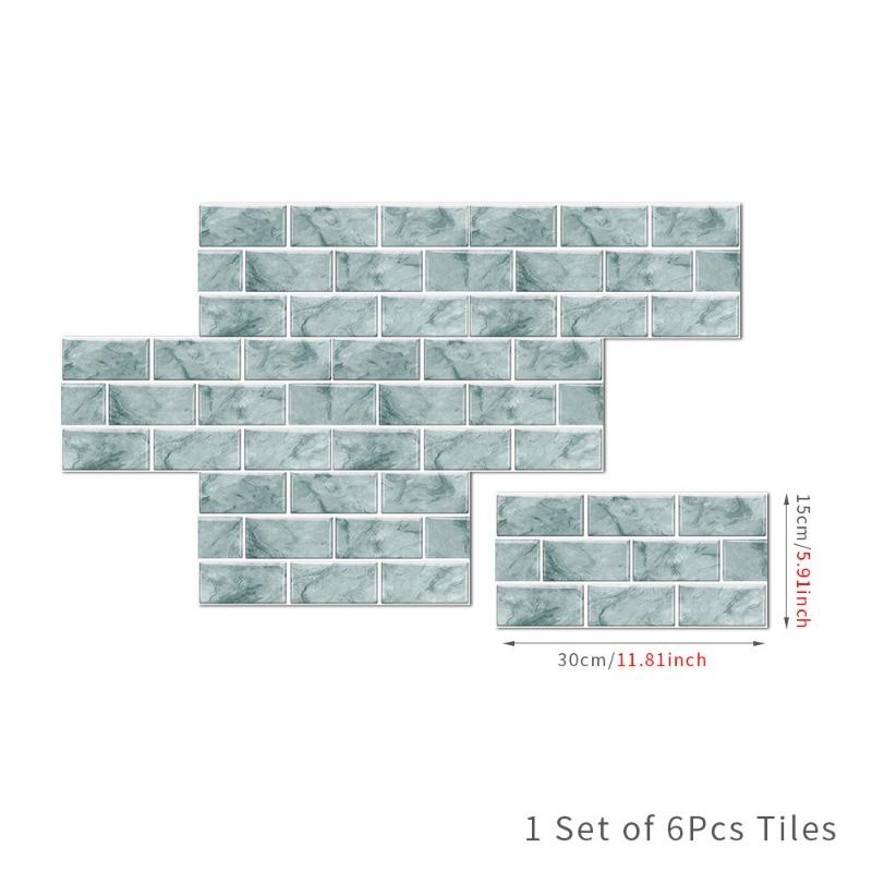 

6pcs European Retro Tile Stickers PVC Self-adhesive Wall Stickers Waterproof Wall Decoration Wallpaper for Kitchen and Bathroom