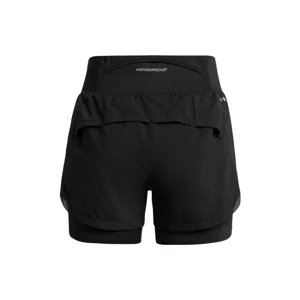 Under Armour Solid Color Elastic Waist 2-In-1 Running Shorts Women Bottoms Black 1376759-001