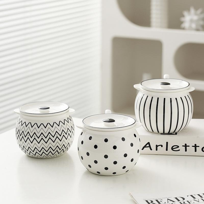Japanese Striped Ceramic Lard Jar 1.4L Large Capacity Porcelain Spice Jar High Temperature Resistant Oil Bottle Kitchen Supplies