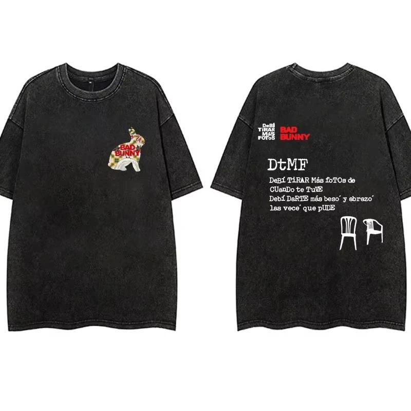 Vintage Washing T Shirt Bad Bunny DeBi TiRAR MaS FOToS DTMF T-shirt Men Fashion Cotton Wash Tshirts Male Hip Hop Gothic Tees