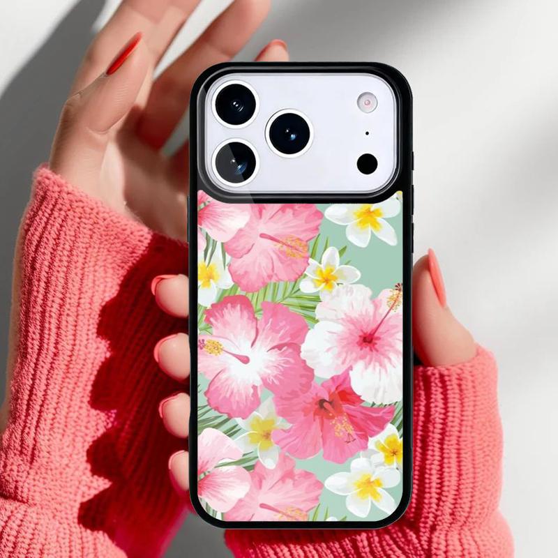 Hibiscus Flowers Floral Hybrid Phone Case for iPhone 17 16 15 14 13 Pro Max Back Cover for 12 11 Pro Coque