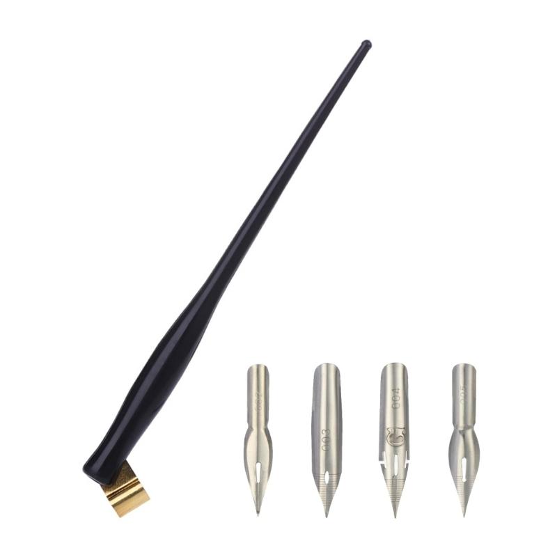 

Набір перьевих ручок із 4 наконечниками ручок, похилим тримачем для ручок, регульованим металевим фланцем для художників-початківців, які пишуть малюнки золотий