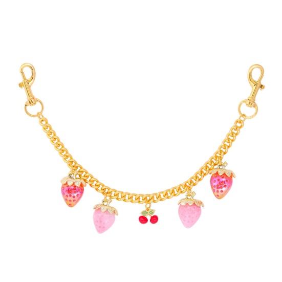 Kirsch-Taschenanhänger Rosa Kirsch-Herz-Anhänger Erdbeer-Anhänger Kette Funkelnder Geldbörsen-Anhänger für Damen Handtasche Tragetasche Zubehör