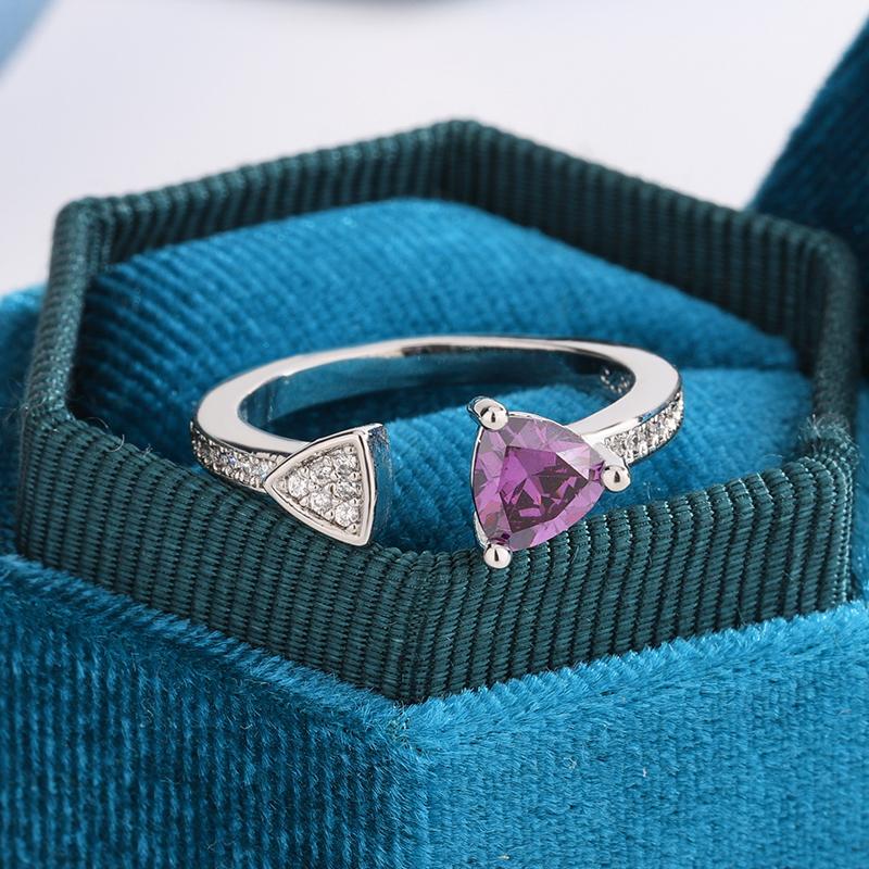 Romantic Purple Heart Cubic Zirconia Rings for Women 925 Silver Plated Unique Wedding Engagement Fancy Lady Trendy Jewelry Gift
