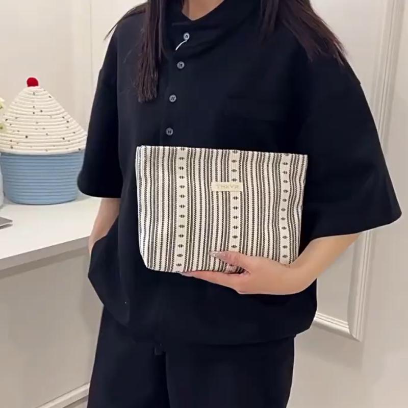 Cute Floral Black White Stripes Cosmetic Bag Large Capacity Travel Portable Girl Makeup Storage Bag Toiletry Bag Clutch Bag Gift