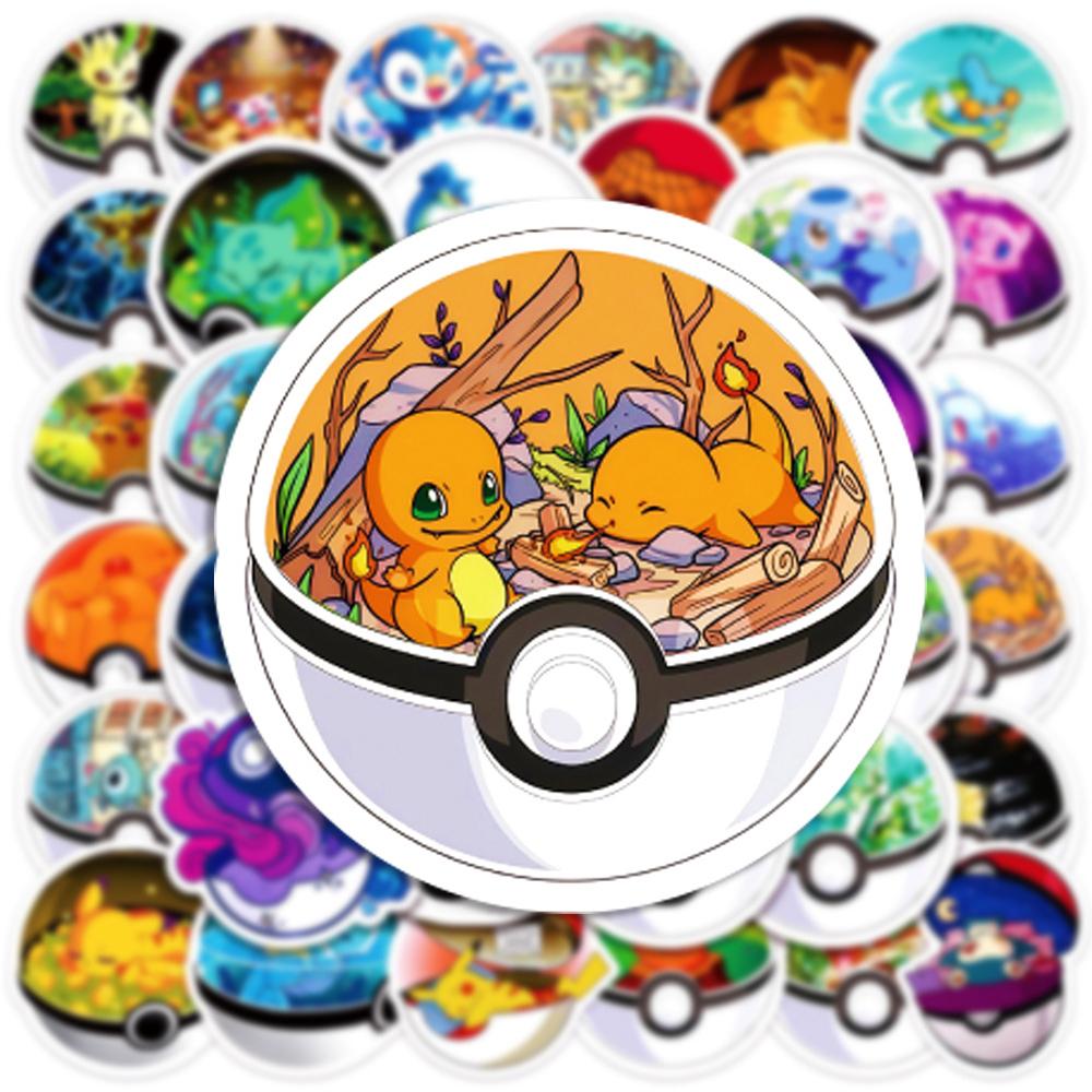 50Pcs Cartoon Anime Stickers Kids Toys Kawaii Poke Ball Pikachu Decals Skateboard Laptop Waterproof Sticker