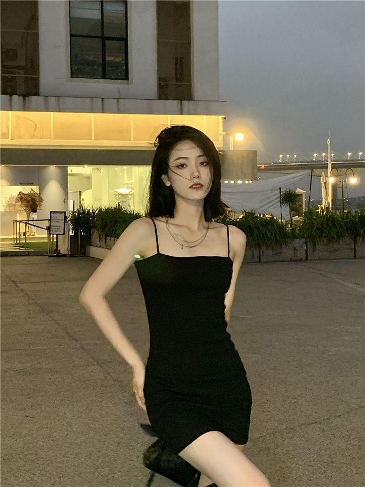 Fashionable Pure and Alluring Design Slip Dress for Women, Summer Sexy Off-shoulder Tight Slimming Versatile Pencil Skirt