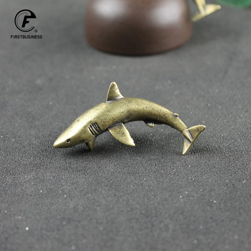 Sea Animal Shark Figurines Miniatures Retro Brass Office Desktop Crafts Ornament Gifts Home Decorations Living Room Accessories