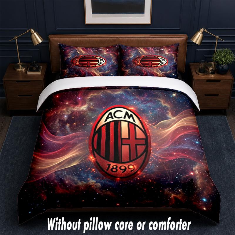 סט מצעים AC Milan עיצוב מיטה 1 ציפה לשמיכה + 2 ציפיות לכריות רך נושם מצעי מיטה לבית