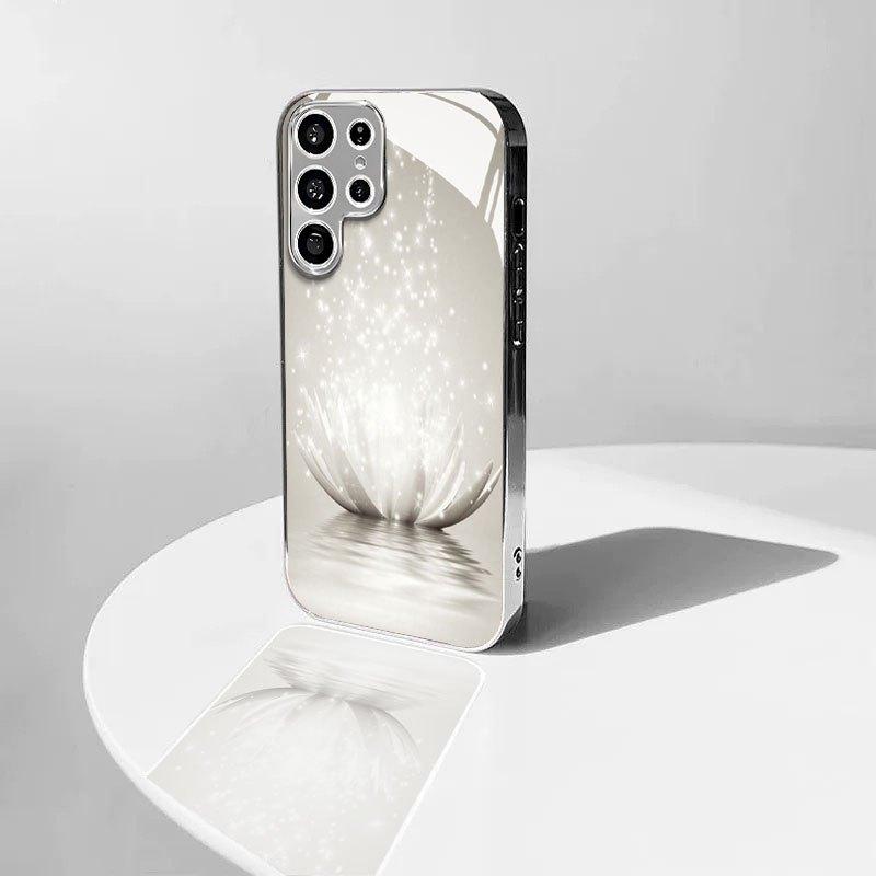 Luminous lotus silver-plated Electroplating glass Phone Case for Samsung GalaxyS26 S25 S24 S23 S22 S20FE Ultra Plus drop Cover