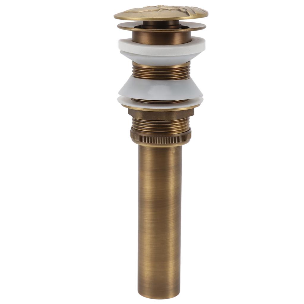 Starožitný celoměděný koupelnový dřezový odtok Dřezový pop-up odtokový uzávěr s přepadem pro koupelnový dřez