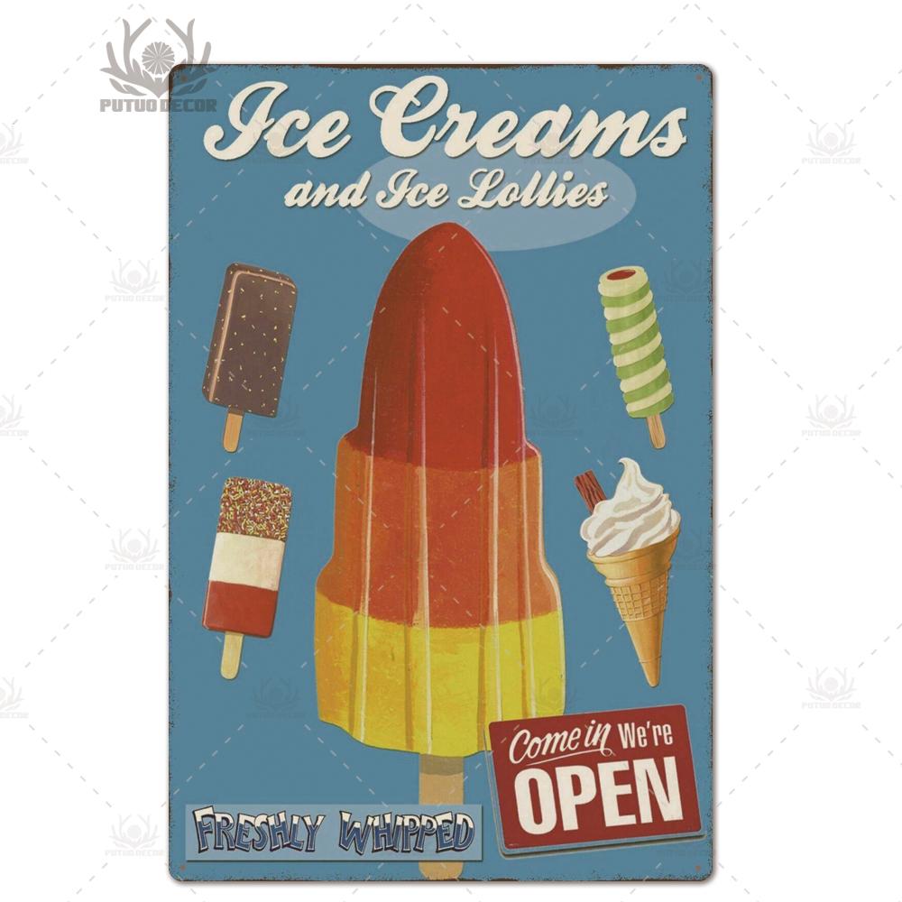 Putuo Decor Ice Cream Tin Sign Plaque Metal Plate Vintage Ice Lolly Retro Wall Art Poster for Dessert Shop Iron Painting