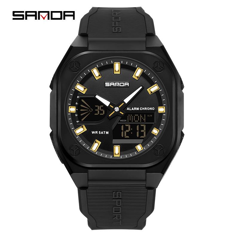 Orologio Cronometro Sportivo Sanda per Nuovi Studenti: Sincronizzato a Due Lancette, Ora Mondiale, Impermeabile 50M, Orologio Elettronico