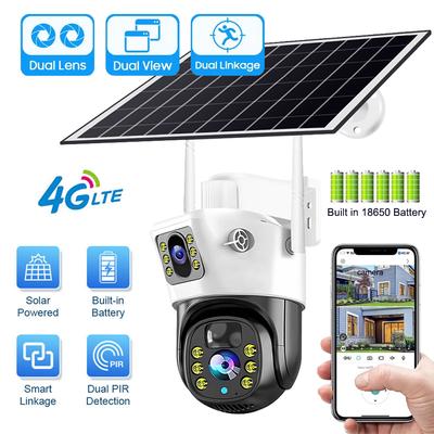 V380 Dual Lens Wifi 4G Sim Camera Solar Panel Outdoor Low Powered Cam Color Night Vision PIR Alarm Two Way Audio Solar CCTV IP Camera