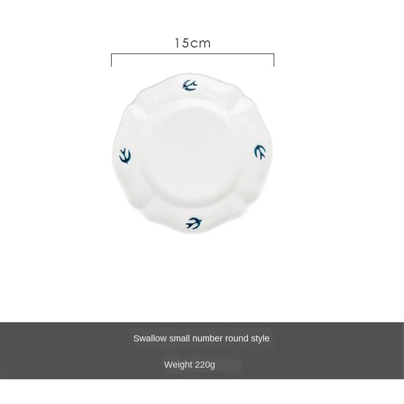 Relief Swallow Plate Simple Small Fresh Dessert Bird Dim Sum  Original Beige Household  Flat  Serving Platter