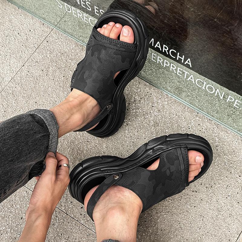 

Niche design sense, summer outer wear platform open-toed slippers men s trendy brand casual beach shoes 471216 black-J 44 чёрный