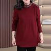 Roter Rundhals-Unterzieher aus Samt für Damen, Herbst und Winter, Neues vielseitiges mittellanges lockeres Temperament-Langarm-Oberteil